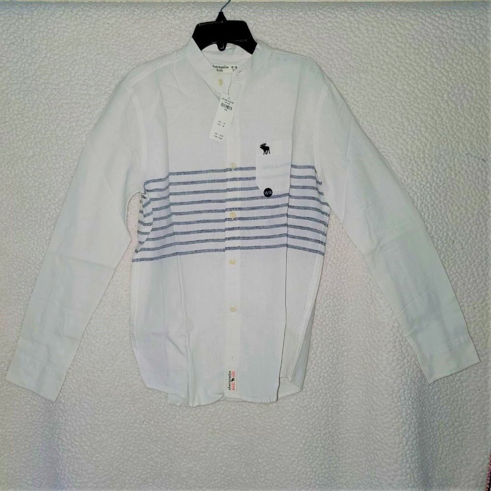 NWT Boys Cool and Preppy Long-Sleeve Button-up Shirt Size 15/16 White/Linen